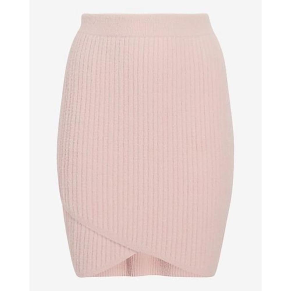Express Super High Waisted Cable Knit Faux Wrap Mini Sweater Skirt NWT Pink SZ S - Picture 2 of 10